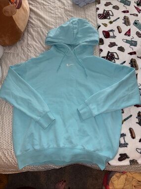 Nike Men's Light Aqua V-Neck Hoodie with White Swoosh